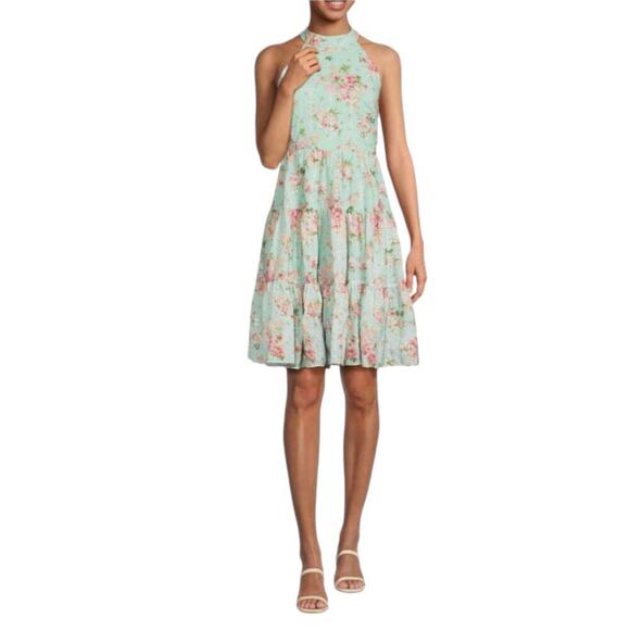 New Women’s Eliza J Floral Halter Mini Tiered Dress Size 2 - Picture 1 of 12